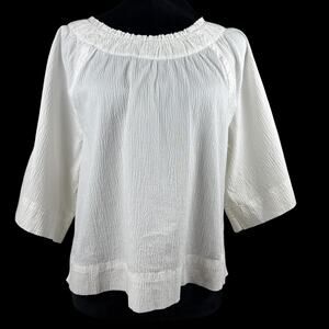 Everlane Seersucker Gathered Tee | White | Size M | Organic Cotton